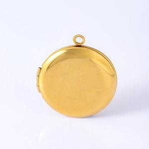 Minimalist round gold stainless steel photo locket necklace with matte brushed finish