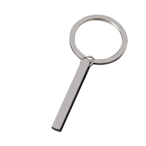 Sleek stainless steel bar keychain with polished rectangular pendant on white background