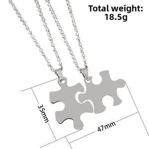 Poliertes Edelstahl-Puzzle-Halsketten-Set für Paare mit silbernem Oberflächenfinish