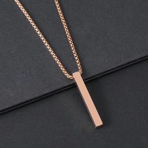 Minimalist rose gold stainless steel cuboid pendant necklace with box chain