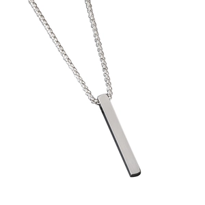 Minimalist silver stainless steel 3D bar necklace with sleek box chain on white background