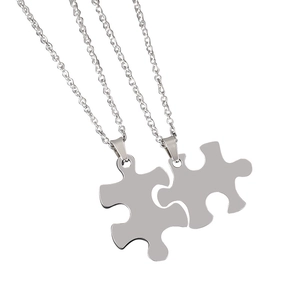 Puzzleteil-Anhänger-Halsketten-Set aus poliertem Edelstahl für Paare im Partnerlook