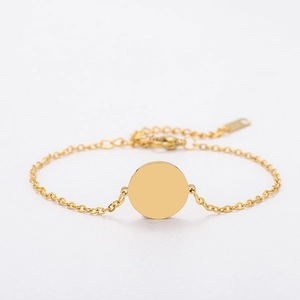 Gepolijste gouden roestvrijstalen schakelarmband met een ronde blanco bedel