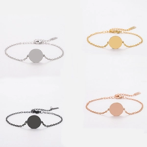 Minimalistische Roestvrij Stalen Armband Met Ronde Tag Voor Dames Goud Roségoud Zilver Zwart Blanco DIY Sieraden Cadeau