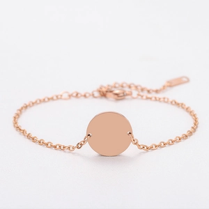 Rose gold stainless steel round disc bracelet with cross chain and heart pendant