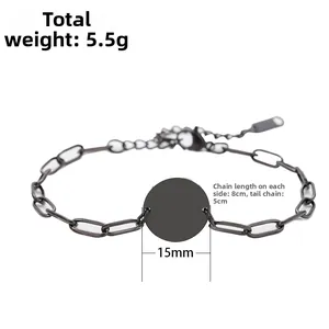 Büroklammer Armband in Gunmetal mit rundem Anhänger und verstellbarer Kette