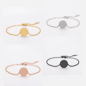 Minimalist Stainless Steel Round Charm Bracelet For Women Men Gold Silver Black Rose Gold Blank Circle Pendant Adjustable Cross Chain Fashion Jewelry Gift
