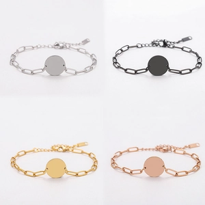 Minimalistisches Edelstahl Büroklammer Kette Armband Mit Rundem Anhänger Blankes Metall Gliederkette Für Damen Mode Schmuck Geschenk