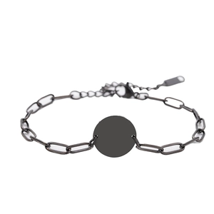 Minimalistisches Armband mit Büroklammerkette, runder Metallscheibe und Karabinerverschluss