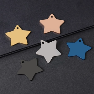 Star-shaped stainless steel pendant tags in gold, rose gold, silver, blue and black