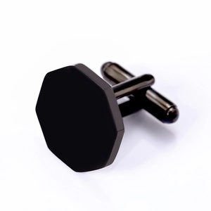 Polished black octagonal stainless steel cufflinks for men with rotating toggle back