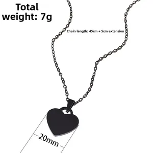 Minimalistische zwarte roestvrijstalen hartjesketting met 20mm hanger en 45cm ketting