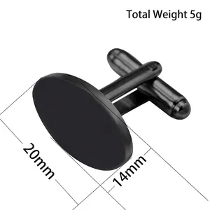 Black oval stainless steel cufflinks with 20mm diameter and 14mm length for men's formal shirts