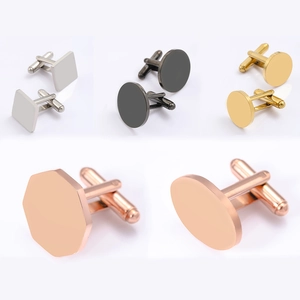 Minimalist Stainless Steel Blank Men Cufflinks Geometric Round Square Octagon Oval Shirt Cuff Links For Business Wedding