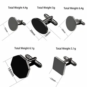 Set mit fünf schwarzen matten Edelstahl-Manschettenknöpfen in verschiedenen geometrischen Formen