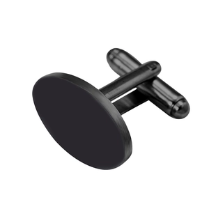 Polished matte black stainless steel cufflinks with a modern brushed metal round design
