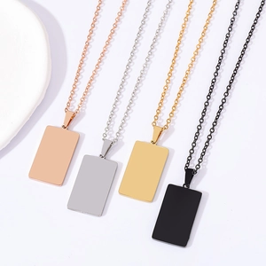 Minimalist Stainless Steel Rectangle Bar Pendant Necklace For Women Men Gold Black Silver Rose Gold Geometric Blank Metal Dog Tag Necklace Jewelry Gift
