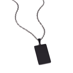 Polished gunmetal rectangular pendant necklace with a durable stainless steel link chain
