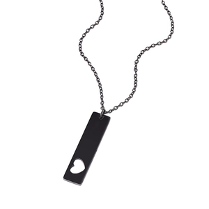 Minimalist matte black stainless steel rectangular necklace with hollow heart detail