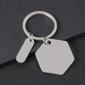 Polished stainless steel hexagon and oval blank metal keychains for custom laser engraving