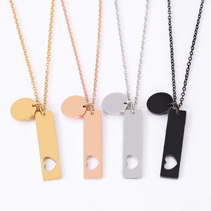 Stainless Steel Heart Cutout Rectangle And Round Pendant Necklace Minimalist Geometric Cross Chain Necklace For Women Jewelry