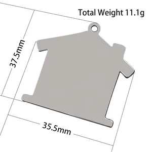 House shaped stainless steel pendant with hole, 37.5mm blank metal gift tag