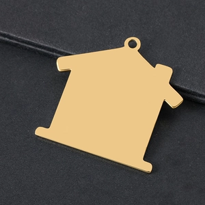 House-shaped gold stainless steel pendant with top hole for custom laser engraving