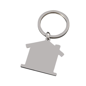 Polished stainless steel house shaped keychain with flat key ring for custom engraving