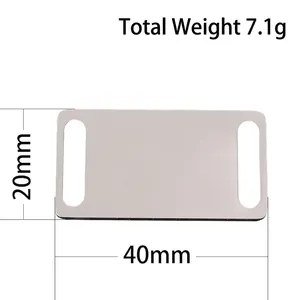 Polished stainless steel blank curved pet ID tag, rectangular 40x20mm DIY name plate