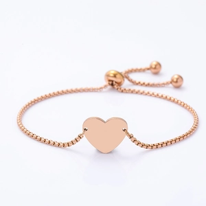 Rose gold heart pendant bracelet with adjustable box chain and bolo sliding clasp