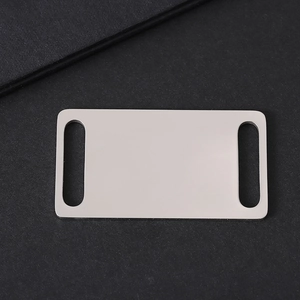 Polished stainless steel rectangular curved pet ID tag plate with side slots for collars
