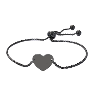 Minimalist black heart pendant bracelet with adjustable box chain and matte finish