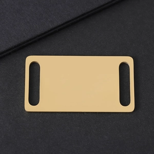 Golden mirror-finish stainless steel slide-on ID tag for pet collars and straps