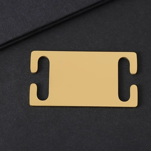 Polished gold stainless steel slide-on pet ID tag for collars with rectangular design