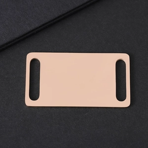 Polished rose gold stainless steel pet ID plate with side slots for collar attachment