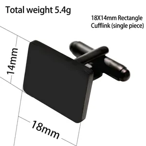 Classic rectangular black stainless steel cufflinks for men measures 18x14mm and 5.4g weight