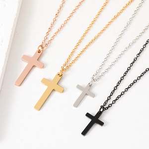 Stainless Steel Cross Pendant Necklace For Women Men Minimalist Polished Religious Jewelry Accessory Plain Cross Chain