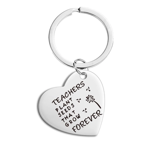 Porte-clés cœur poli pour enseignant avec citation gravée et motif de pissenlit
