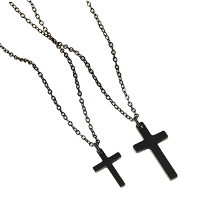 Minimalist black stainless steel cross necklace set with two matte finish pendants