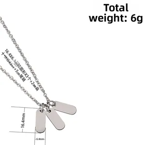 Polished stainless steel oval triple tag pendant necklace with crossbody chain link