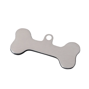 Polished silver bone-shaped pet ID tag in brushed stainless steel for dog collar