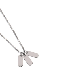 Polished stainless steel necklace featuring three blank oval pendants on a fine link chain