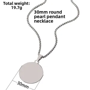 Collana minimalista in acciaio inossidabile argento con ciondolo rotondo da 30 mm e catena