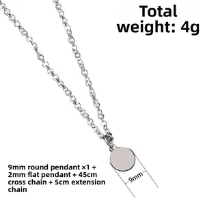 Collar minimalista de acero inoxidable con colgante redondo de 9mm y cadena de 45cm