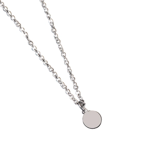 Collar de acero inoxidable con colgante redondo liso para grabado en plata brillante