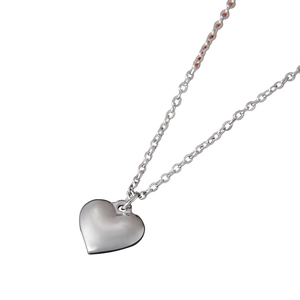 Polished stainless steel heart pendant necklace with a minimalist fine cross chain link
