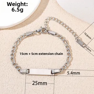 Roestvrijstalen Figaro armband met blanco label, lengte 15cm plus 5cm verlengstuk ketting