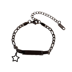 Black stainless steel Figaro chain bracelet with rectangular plate and star charm