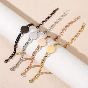 Roestvrijstalen Cubaanse Ketting Armband Met Blanco Ronde Schijf Goud Zilver Zwart Minimalistische Sieraden Voor Heren Dames