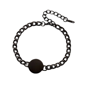 Industrial black stainless steel Cuban chain bracelet with blank round charm and extension
